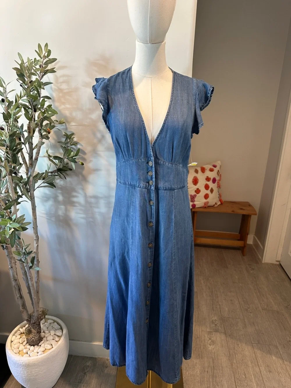 Marine Layer Camila Button Front Medium Wash Midi Dress New! - Picture 7 of 14